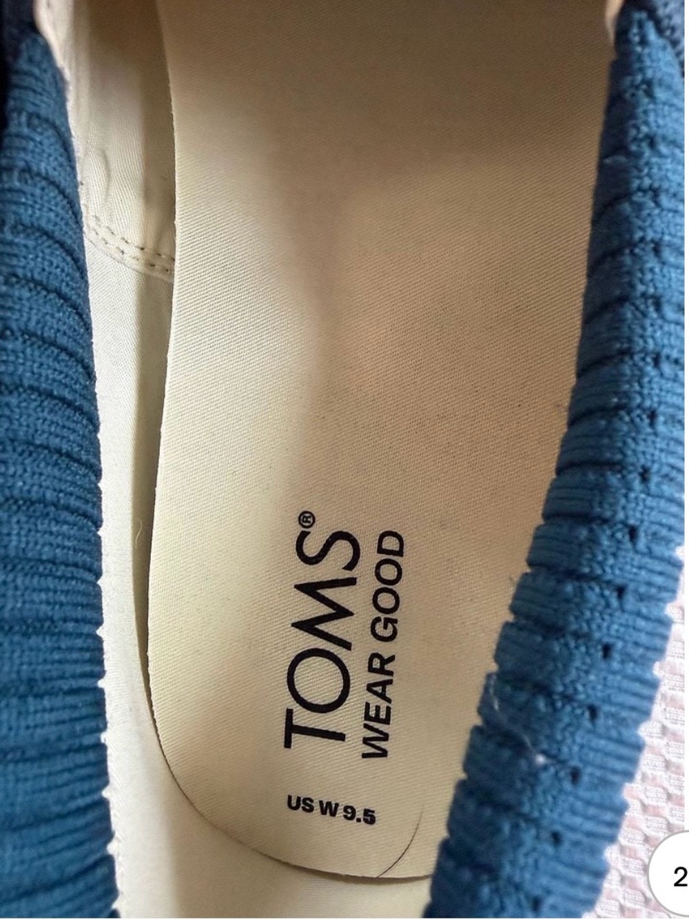 Toms Navy Blue Canvas Slip-On Flats with Tan Heel Tab - Picture 6 of 7